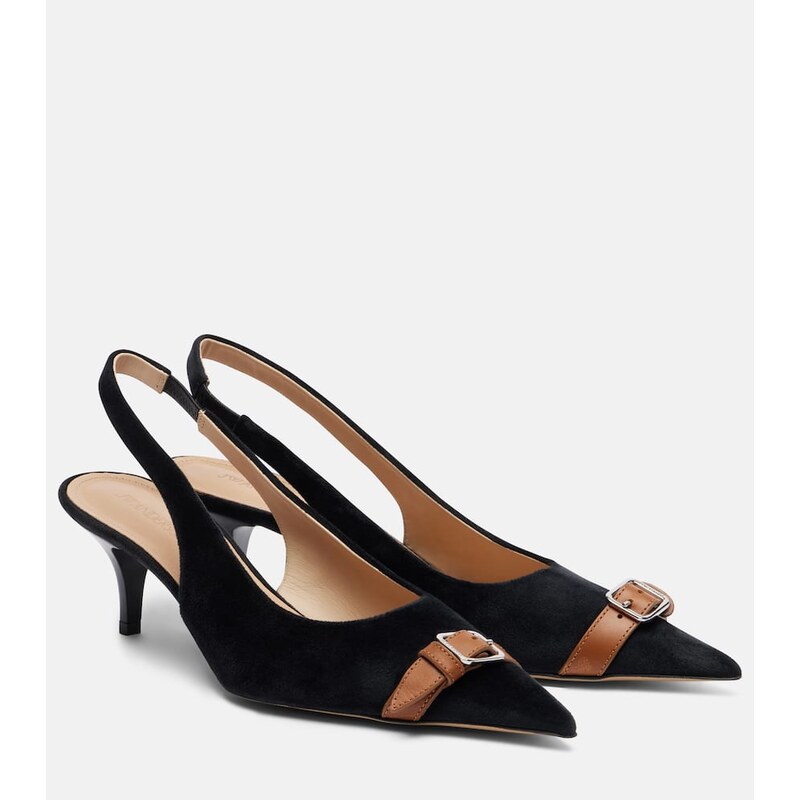 JW Anderson Leather-trimmed velvet slingback pumps