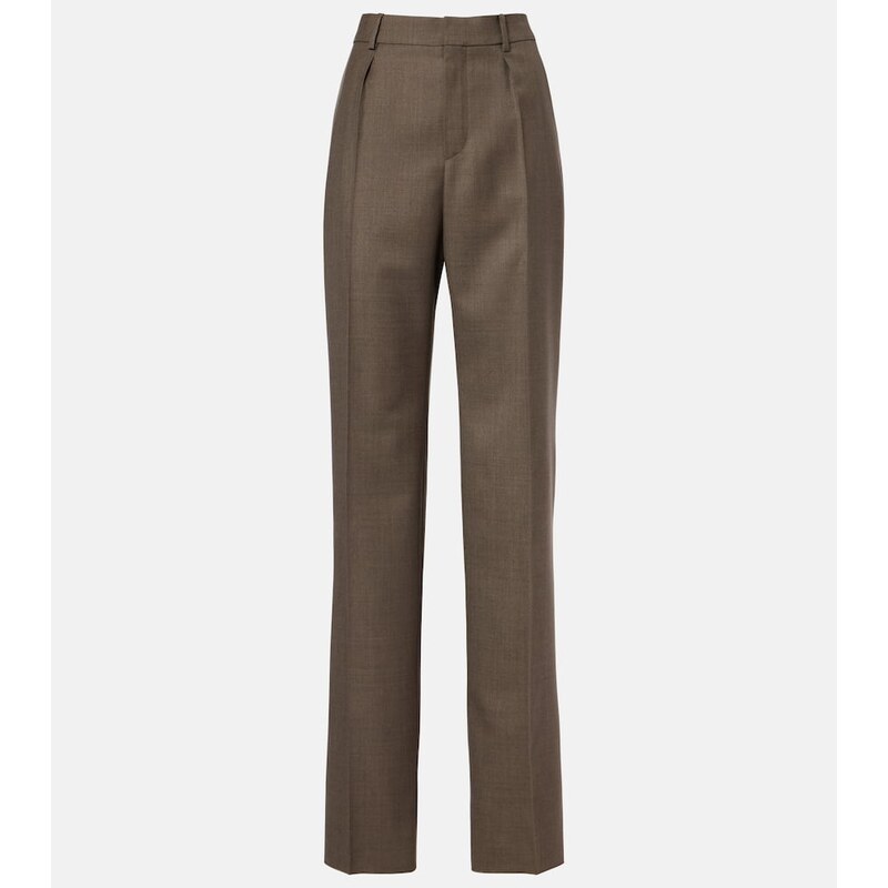 Dámské kalhoty Saint Laurent z vlny barvy taupe