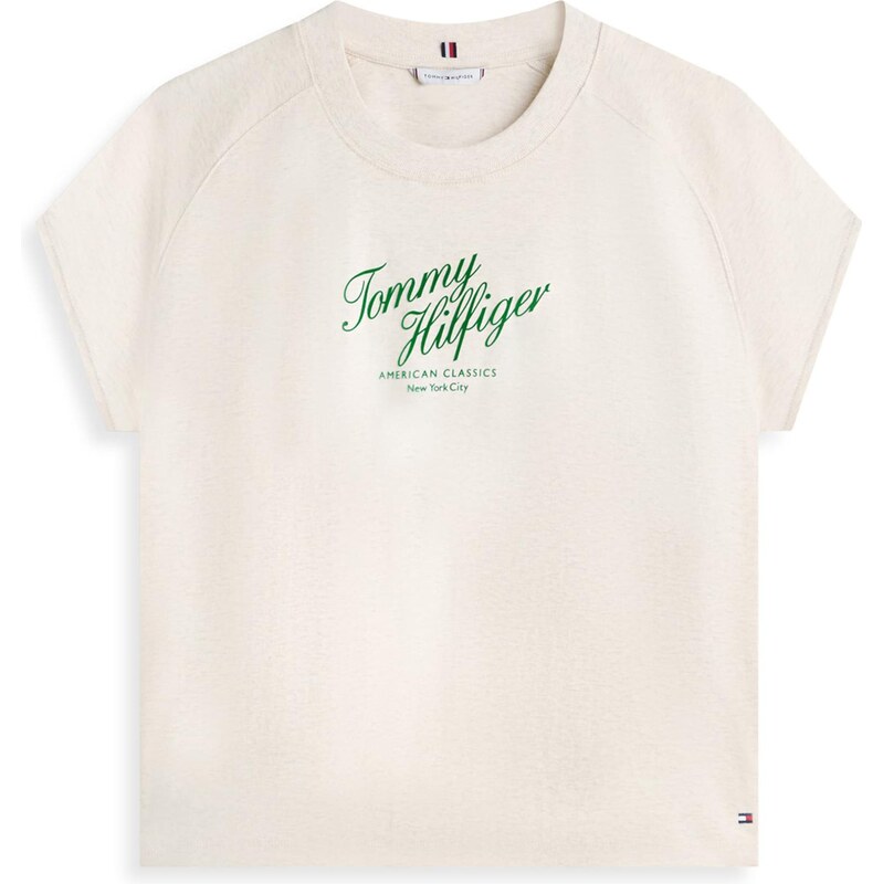 TOMMY HILFIGER Tričko světle béžová / trávově zelená