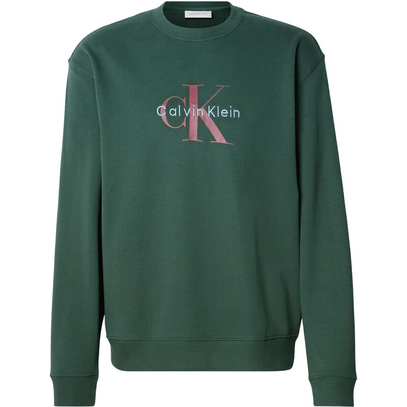 Calvin Klein Jeans Mikina pastelová modrá / jedle / karmínově