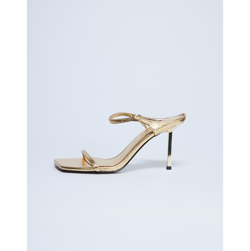 Topshop Sally 2 part metal heeled sandal in gold 114540831