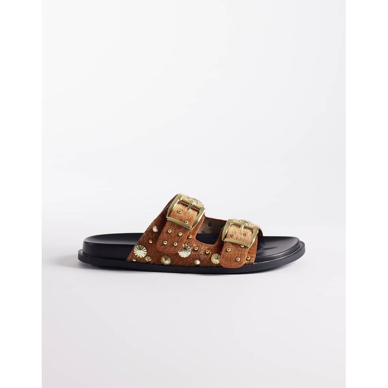 Azalea Wang Gerbald studded flat sandals in tan-Brown 114561409