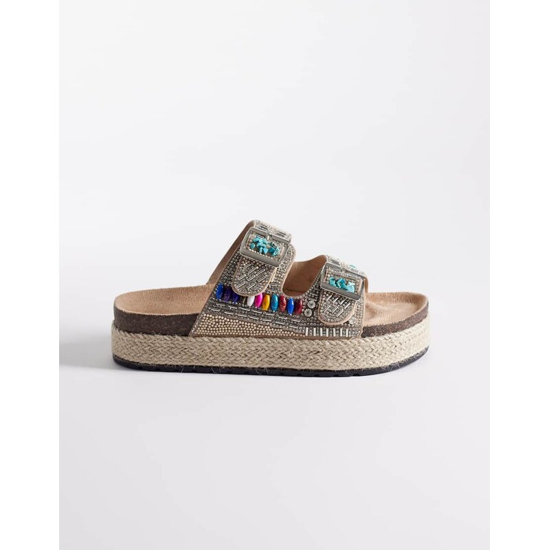 Azalea Wang Kaylum beaded flat sandals in beige-Neutral 115531892
