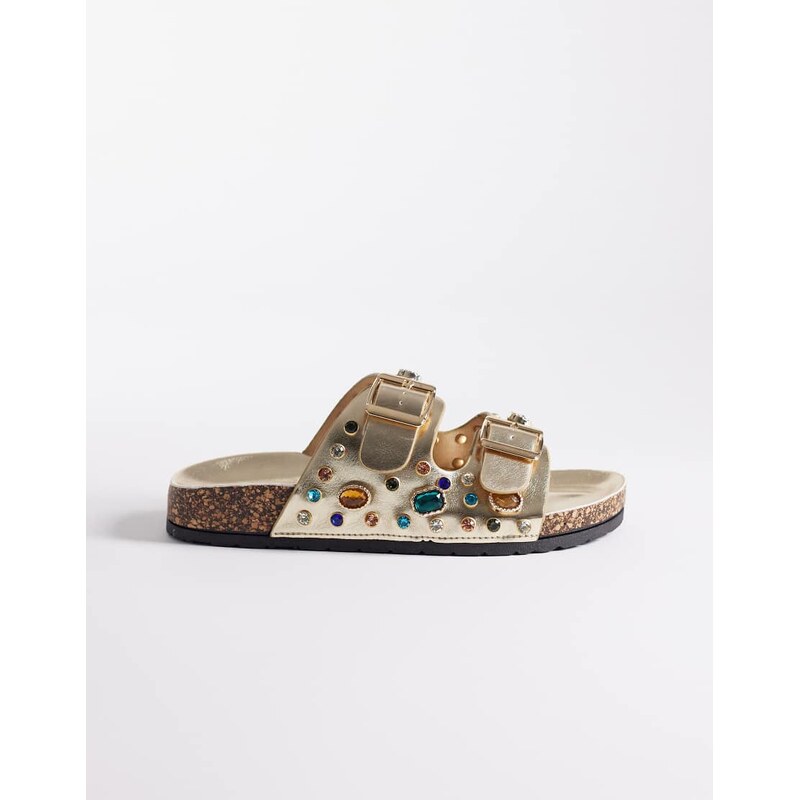 Azalea Wang Bayleaves embellished flat sandals in gold 114561410