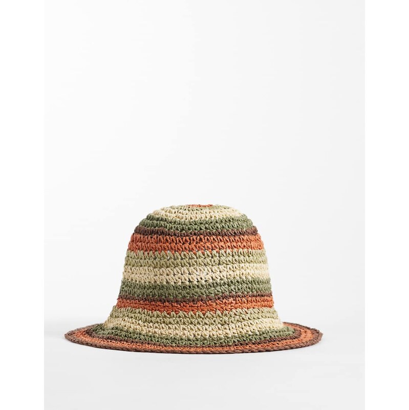 South Beach woven bucket hat in green neutral stripe-Multi 114494723