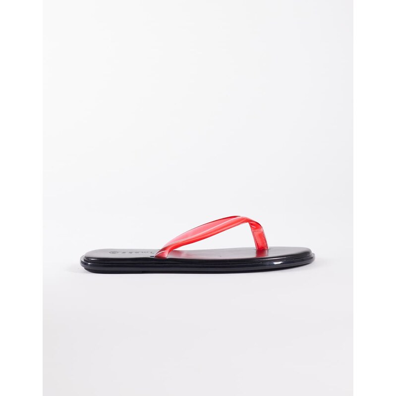 SEQWL jelly flip flops in black with red strap