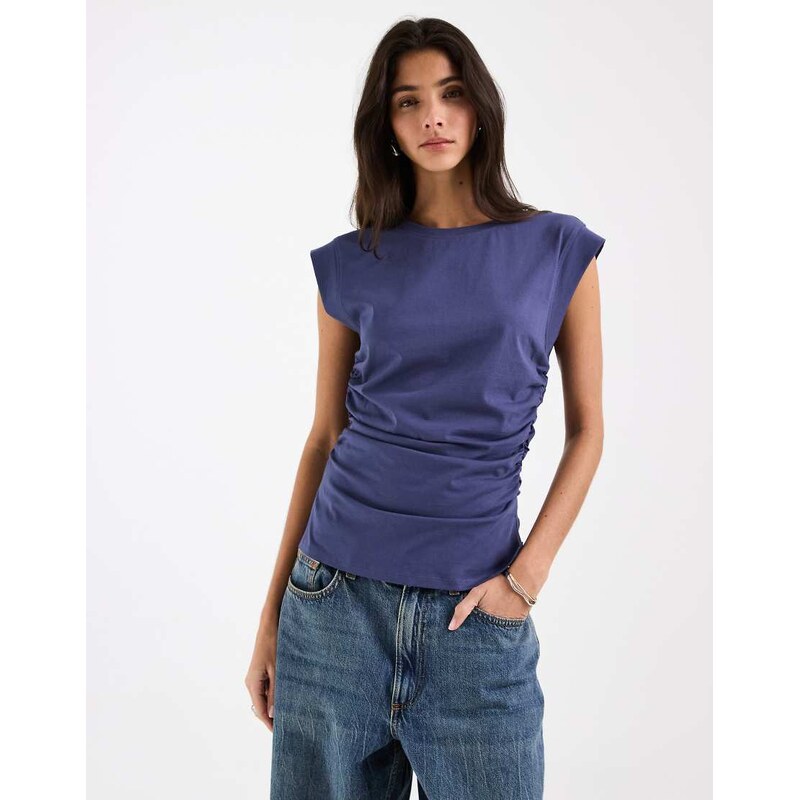 ASOS DESIGN corset waist sharp shoulder tank top in dusky blue-No colour