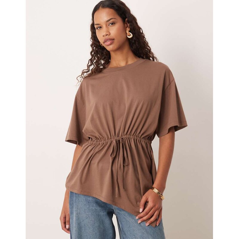 ASOS DESIGN drawcord waist detail with asymmetric hem in choc
