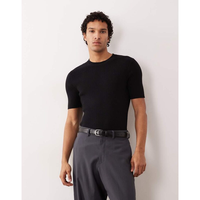ASOS DESIGN Essential muscle-fit fine-rib knit crew-neck in