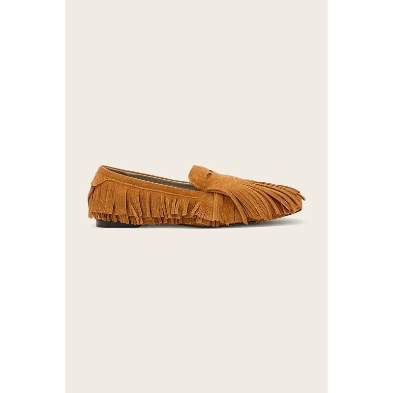 AllSaints mokasíny dámské semišové Sandy Fringe Loafer 114398657