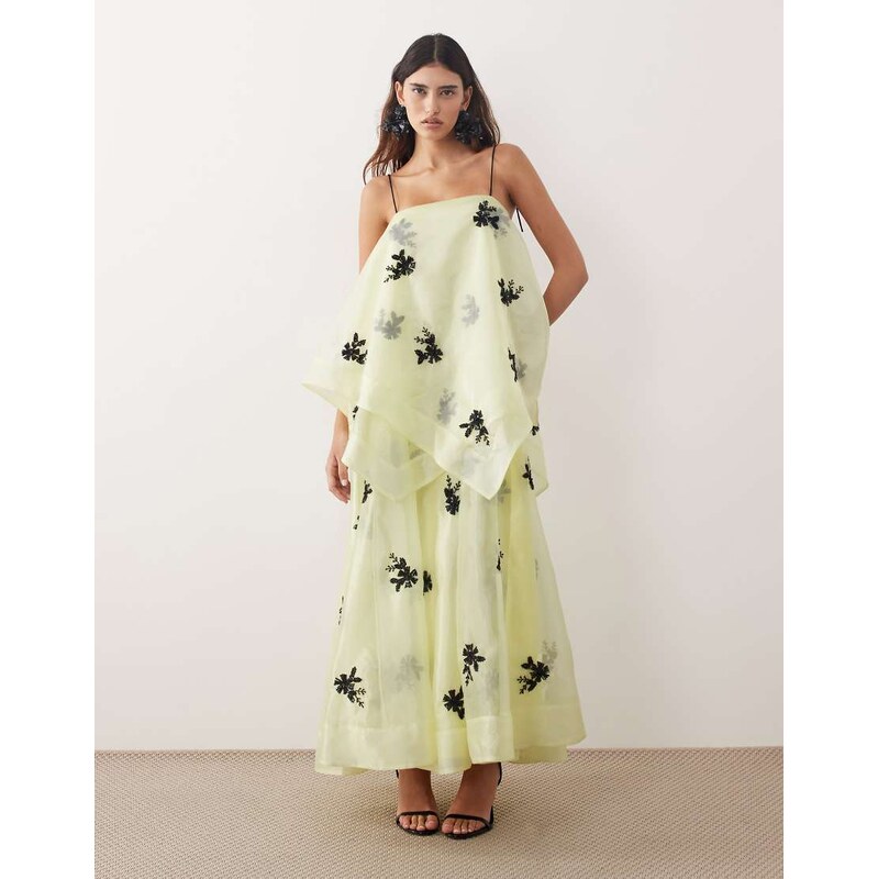 ARRANGE organza floral embellished trapeze maxi dress in yellow