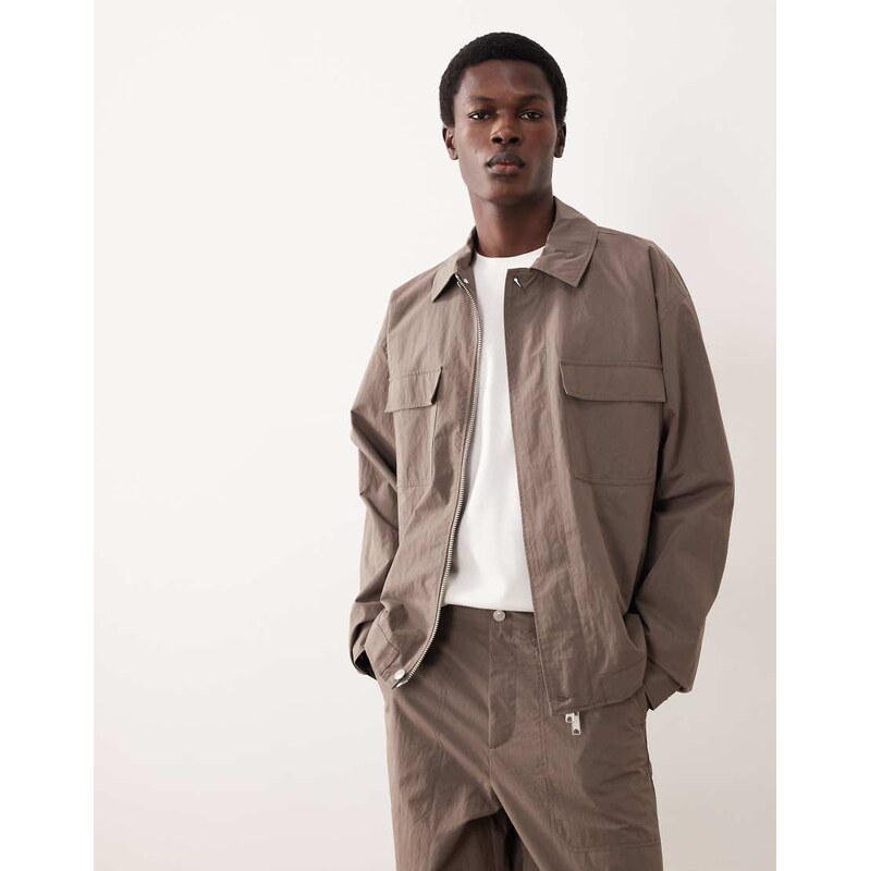 ASOS COLLECTIVE co-ord cotton nylon shacket blend in brown