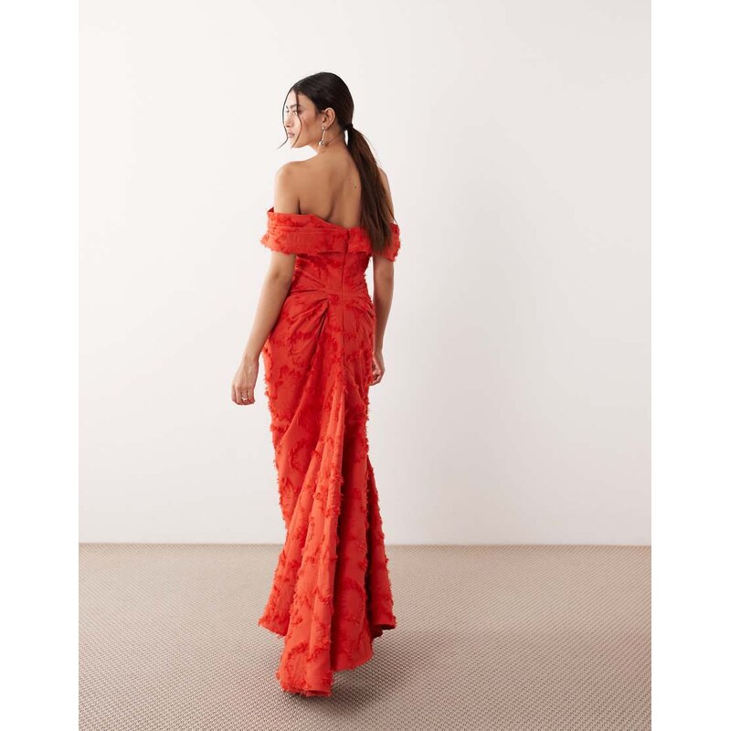 ARRANGE textured bardot maxi dress in red 114339303