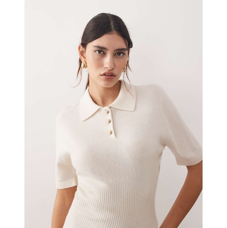 ARRANGE premium merino wool short sleeve knitted top in ecru-White 114339333