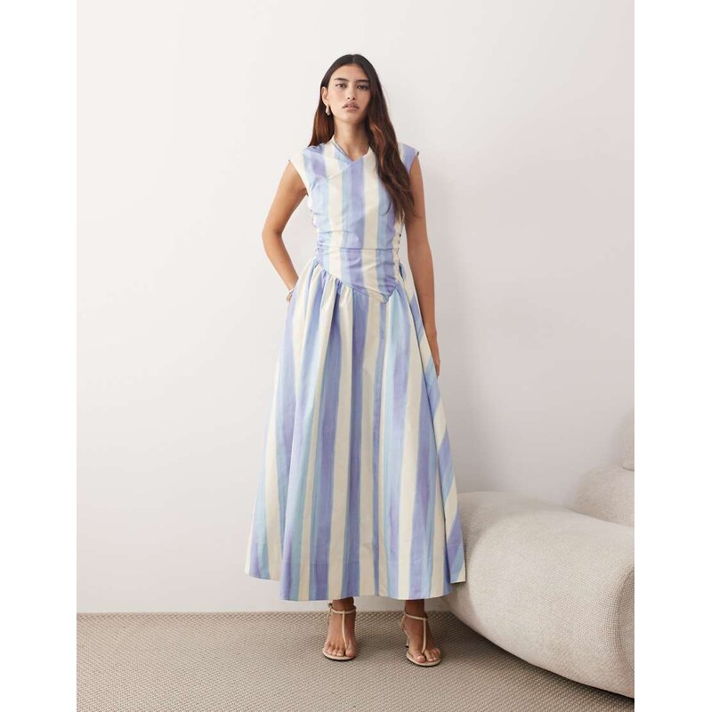 ARRANGE wrap drop waist maxi dress in blue stripe-Multi 114339334