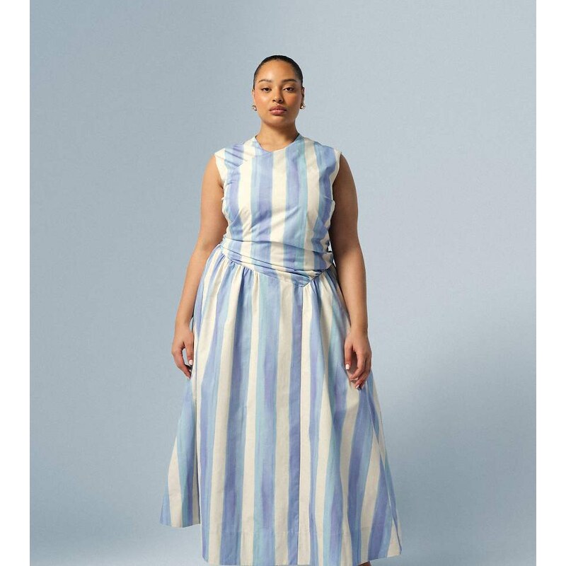 ARRANGE Curve wrap drop waist maxi dress in blue stripe-Multi
