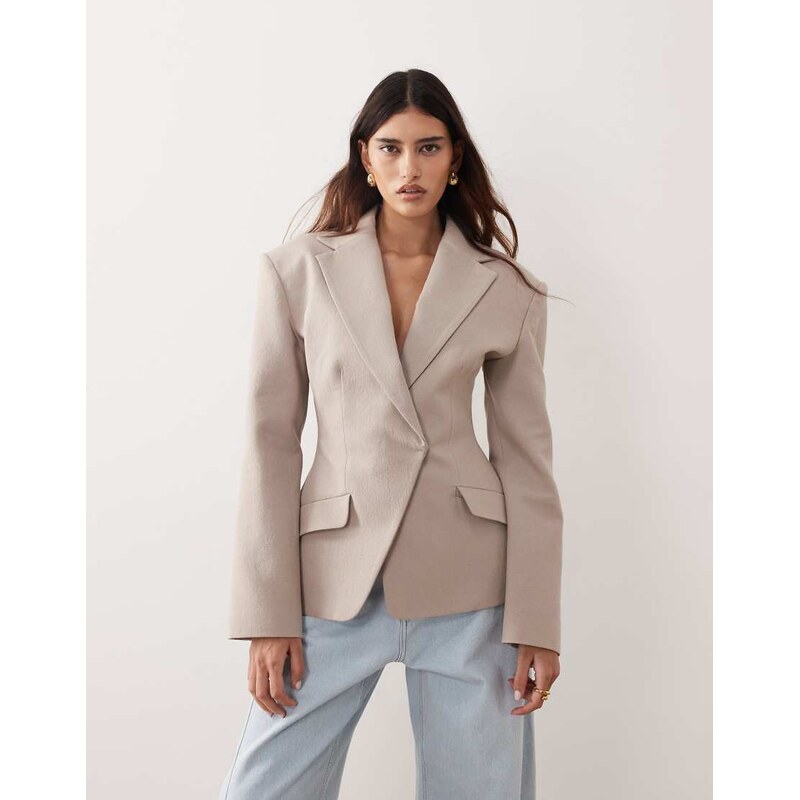 ARRANGE tailored cinched waist blazer in taupe-Neutral 114339337