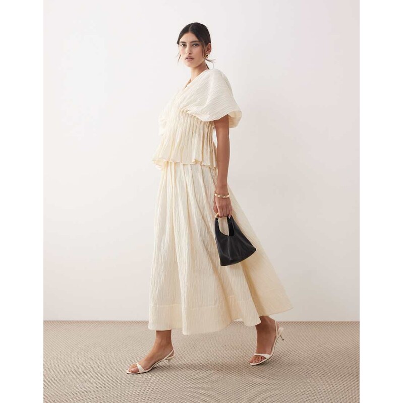 ARRANGE crinkle texture maxi skirt co ord in stone-White