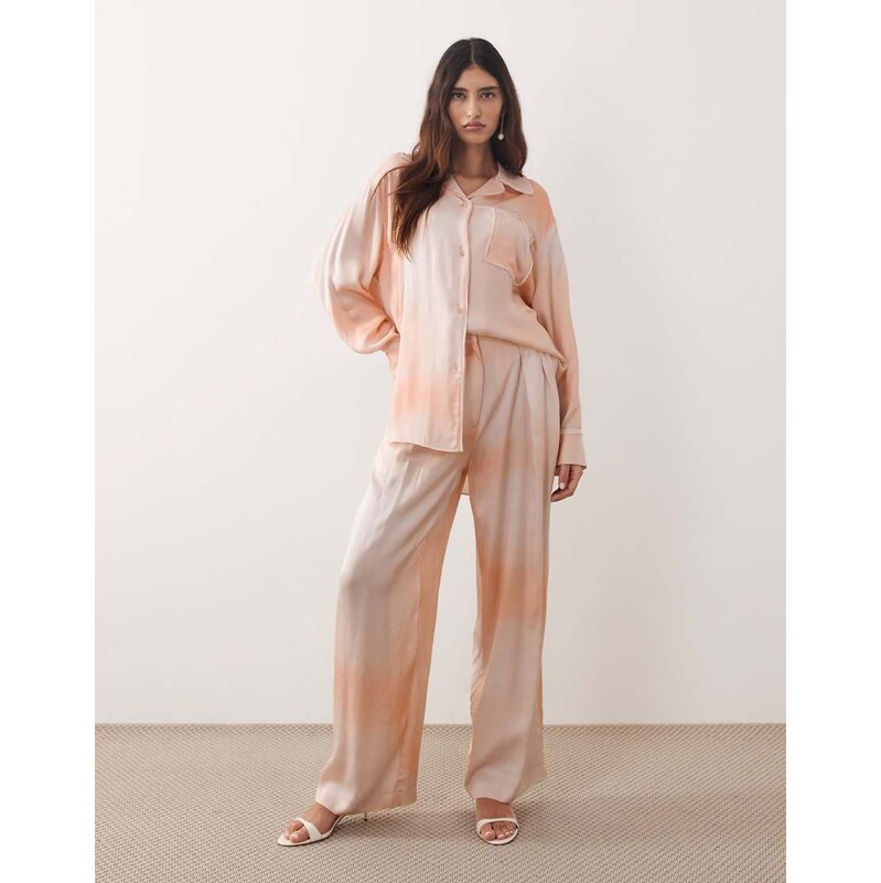 ARRANGE satin wide leg trouser co-ord in light orange