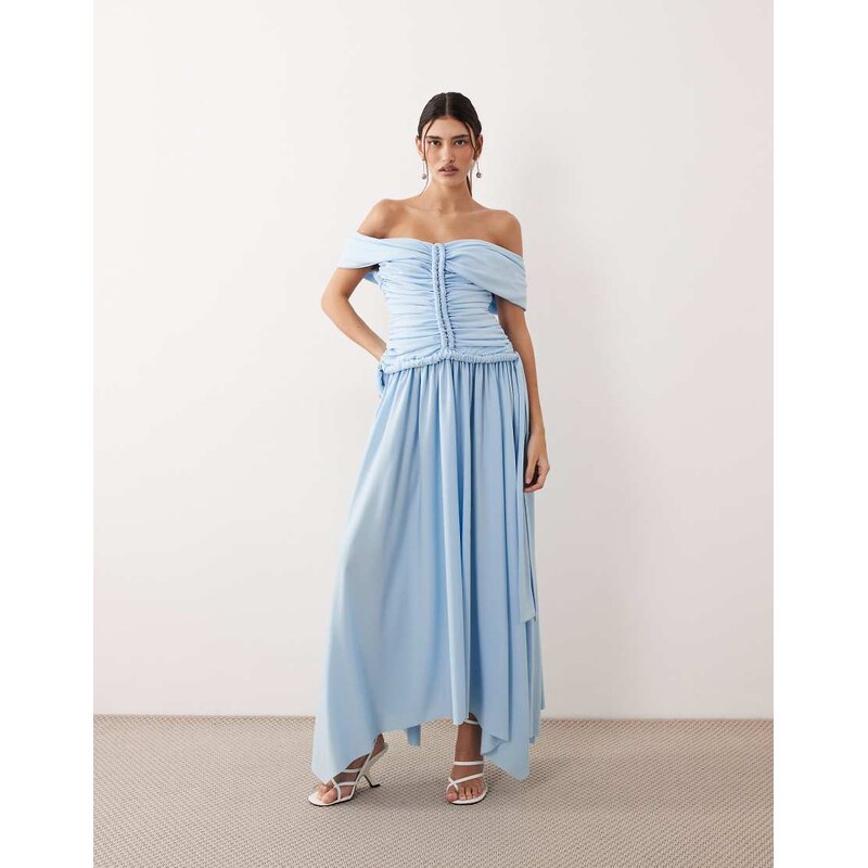 ARRANGE ruched off the shoulder maxi dress in duckegg blue 114343171