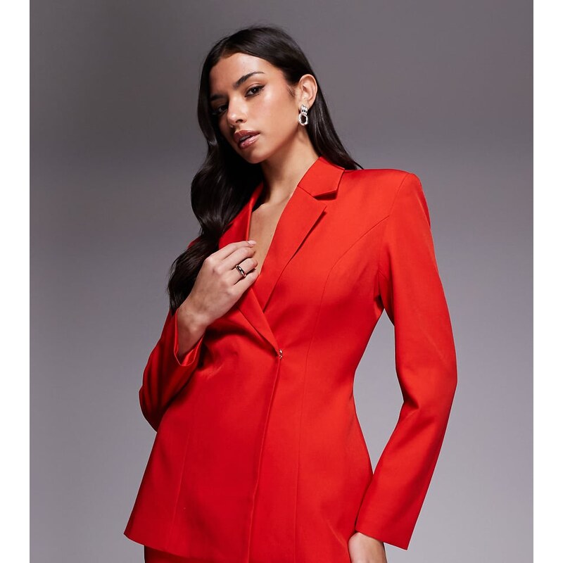 Kaiia exclusive tailored cinch waist detail shoulder pad blazer