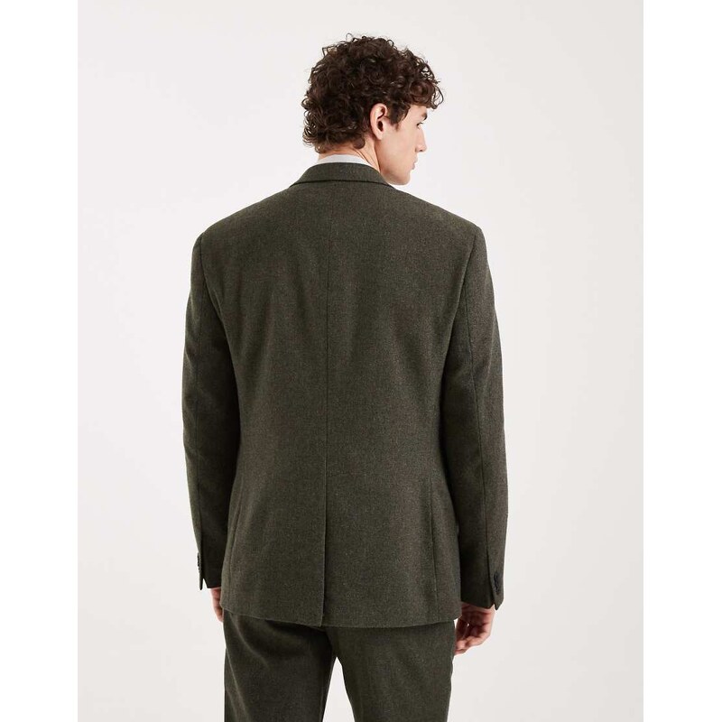 ASOS DESIGN wool mix slim suit jacket in khaki herringbone-Green