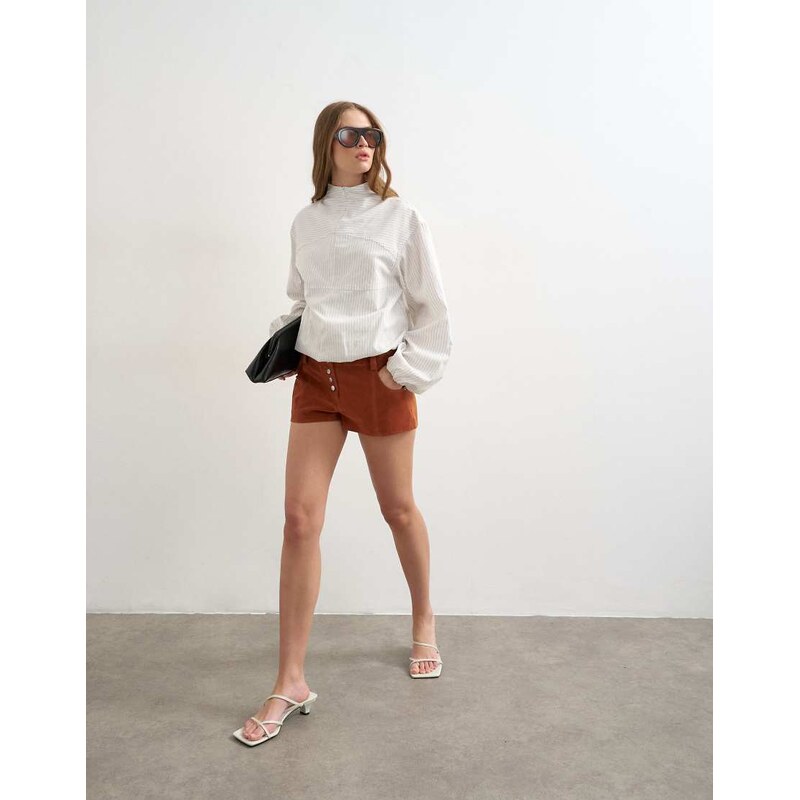 Topshop faux suede micro short in rust-Brown