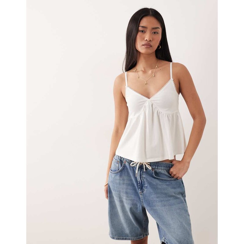 ASOS DESIGN trim detail babydoll cami in cream-Green
