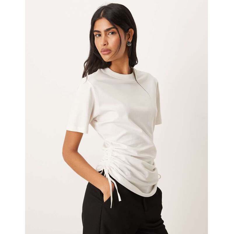 ASOS DESIGN ruched detail tie side short sleeve crew neck tee in