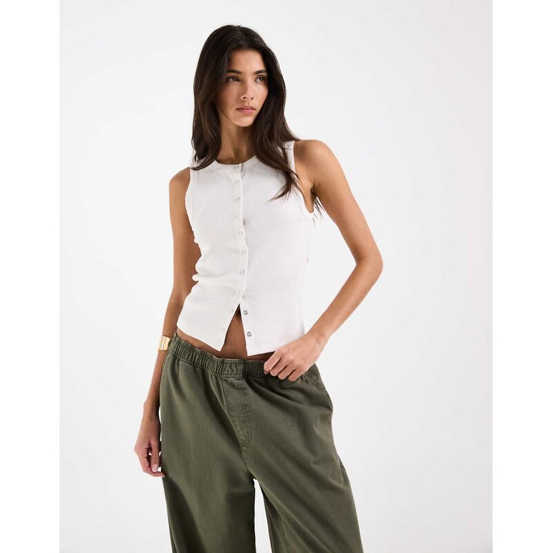 ASOS DESIGN ribbed popper detail vest in white