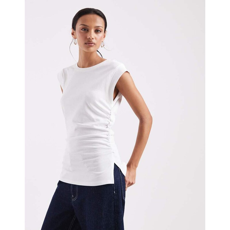 ASOS DESIGN corset waist sharp shoulder tank top in white