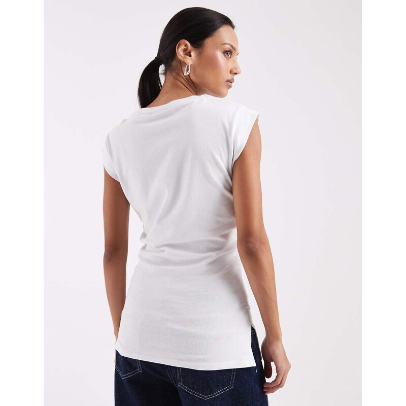 ASOS DESIGN corset waist sharp shoulder tank top in white
