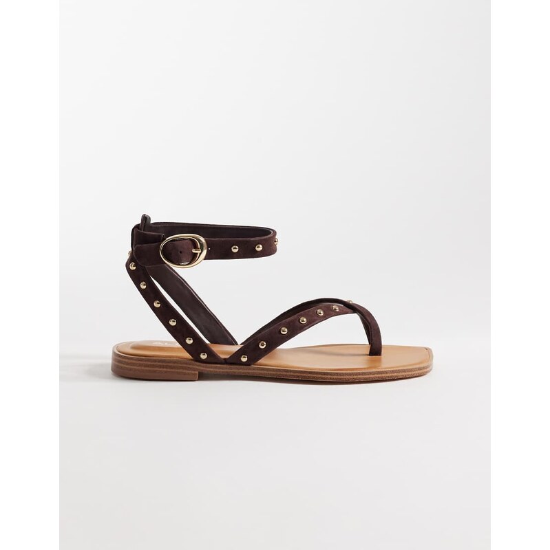 Aldo Daressi studded flat sandal in brown leather 114339325
