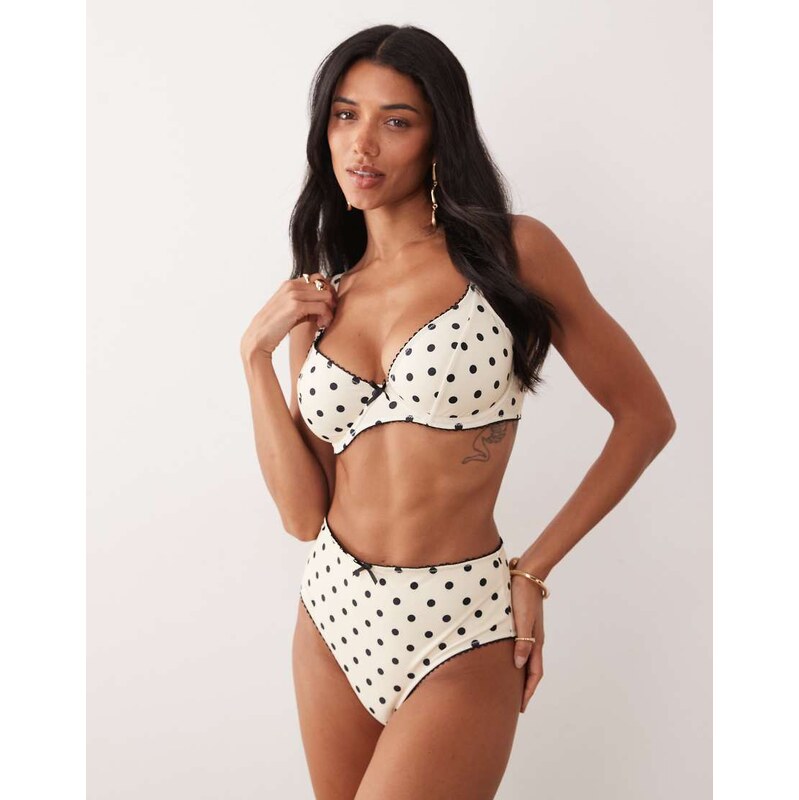 Peek & Beau high waist bikini bottom with trim detail in black &