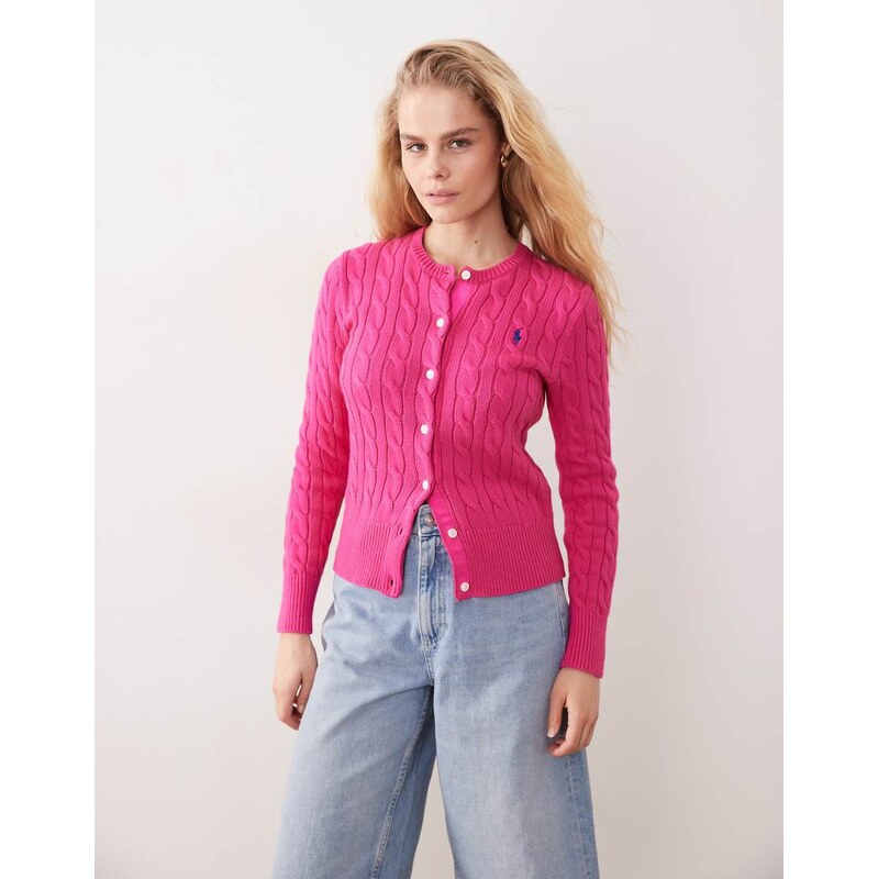 Polo Ralph Lauren icon logo cotton cable knit cardigan in pink
