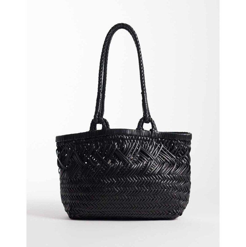 ASOS DESIGN leather weave tote bag in black