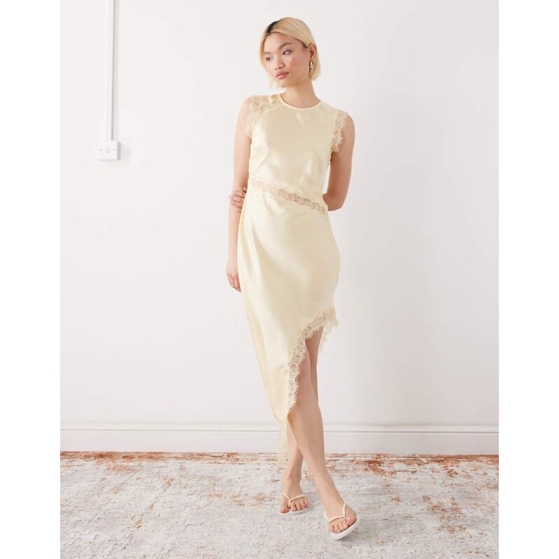 Reclaimed Vintage midi asymmetric slip dress with lace in