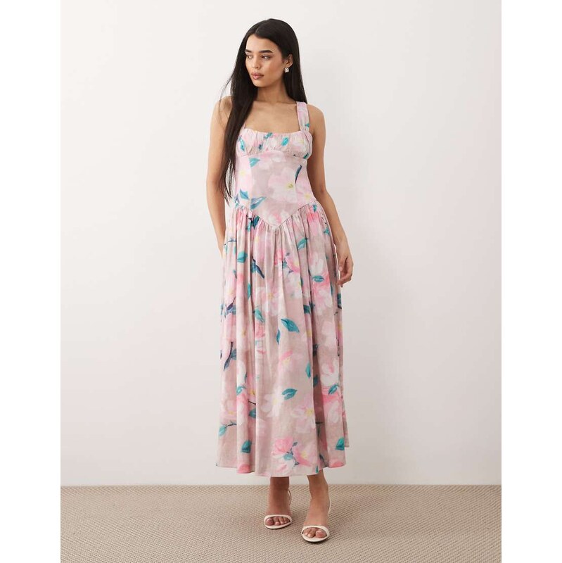 Bardot Cartia cotton milkmaid corset detail tie back maxi dress
