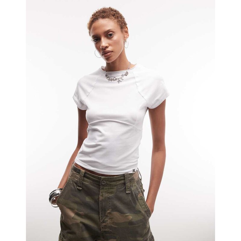 COLLUSION exposed seam detail raglan top in white