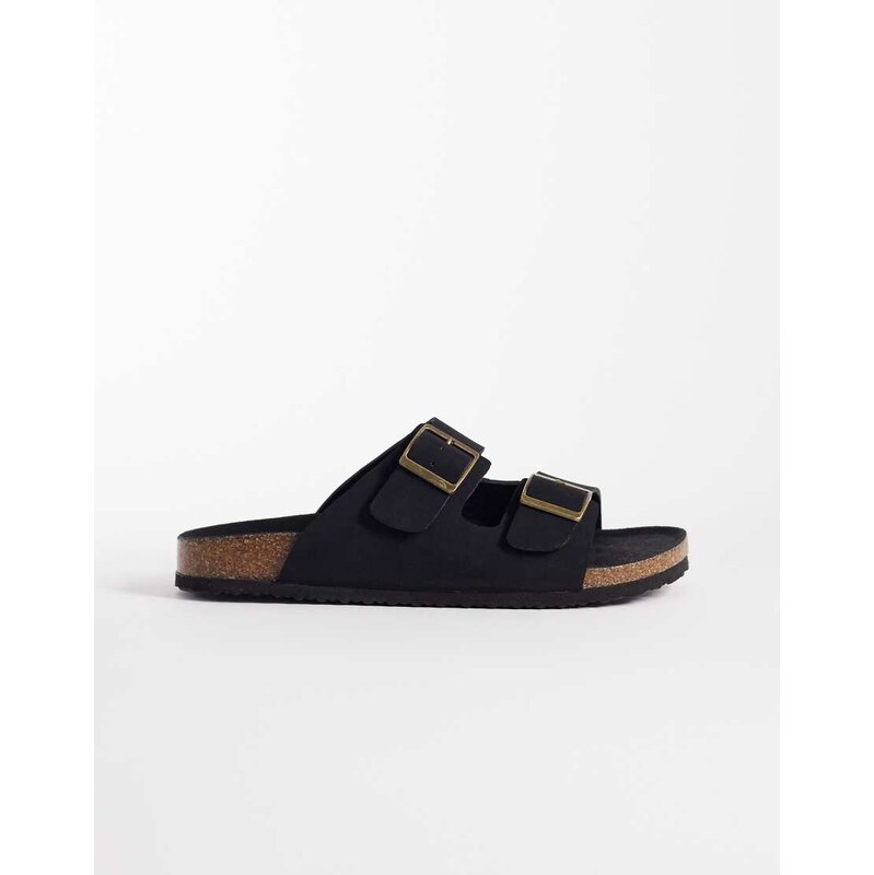 ASOS DESIGN two strap sandals with cork sole in black bonded