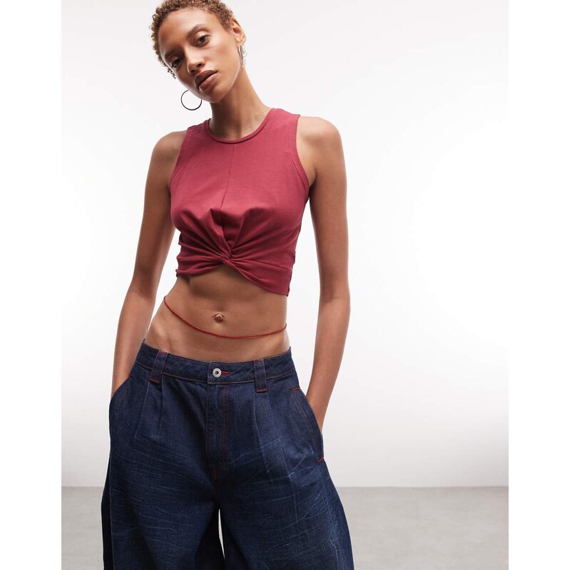 Noisy May twist front crop top in red 115520600