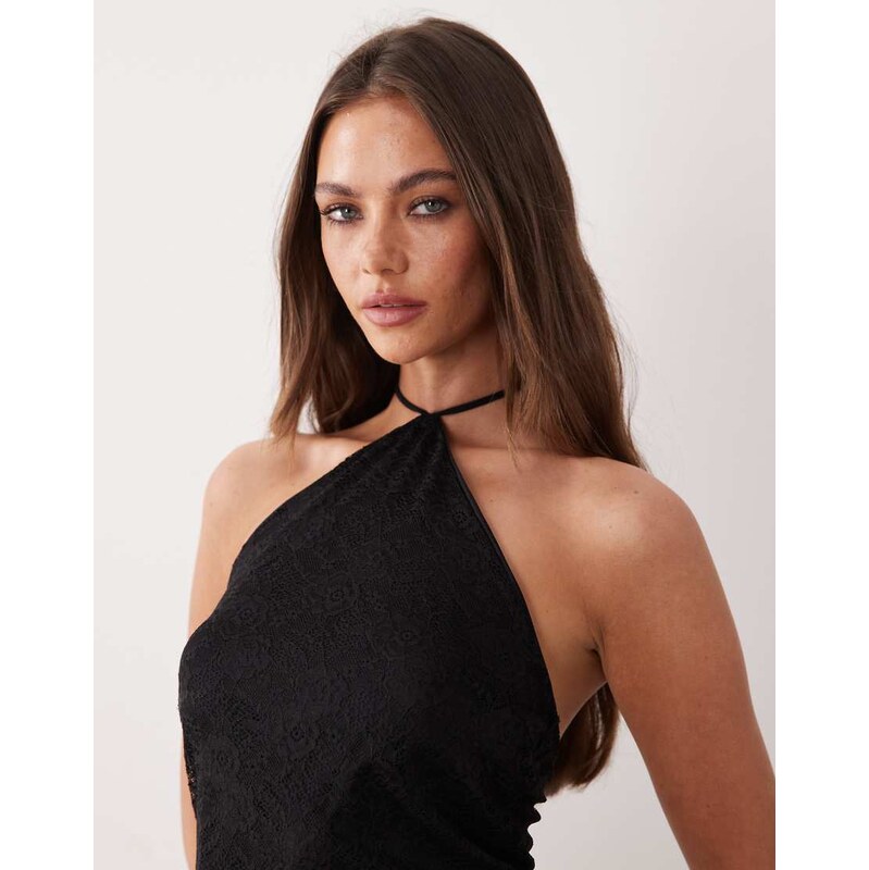 ASOS DESIGN co-ord lace halter neck top in black
