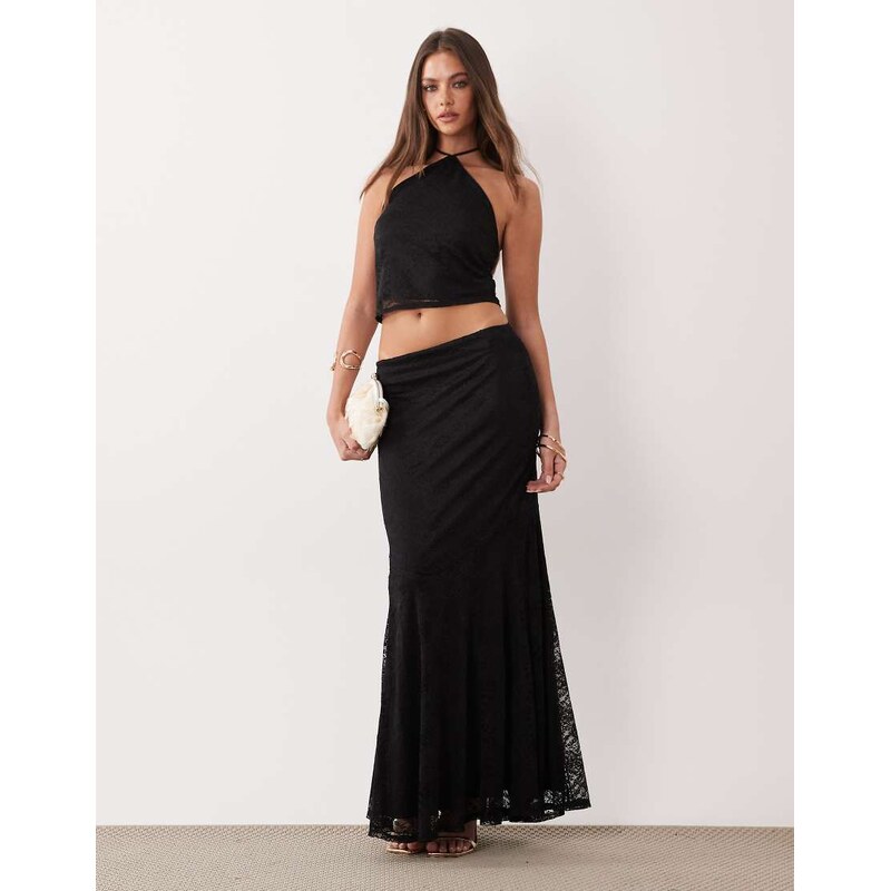ASOS DESIGN co-ord lace fishtail maxi skirt in black