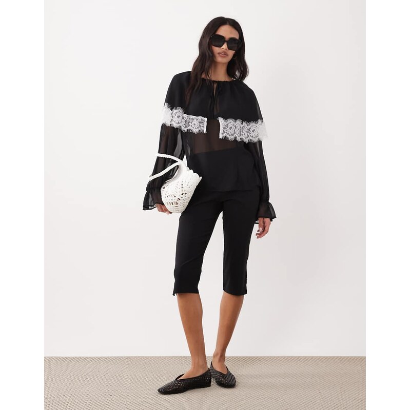 Miss Selfridge cape blouse with contrast trims-Black 114339484