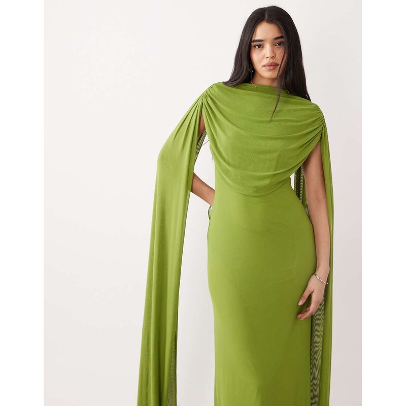 ASOS DESIGN mesh cape draped maxi dress in green