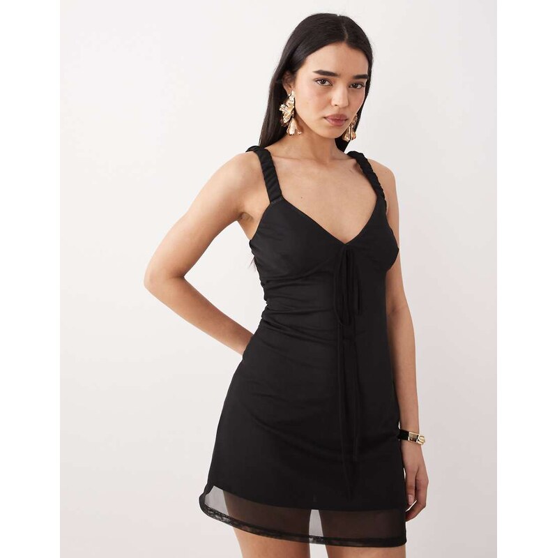 ASOS DESIGN square neck skinny strap cami top with lace trim black