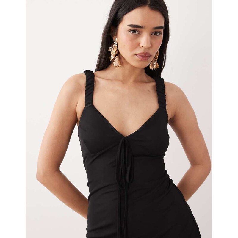 ASOS DESIGN square neck skinny strap cami top with lace trim black