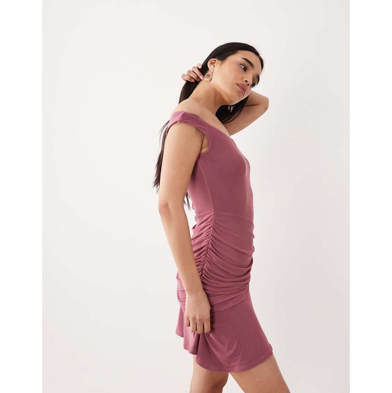 ASOS DESIGN mesh off shoulder mini dress in pink