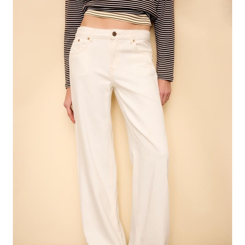 Stradivarius Tall d91 low wide-leg twill jeans in vanilla-White