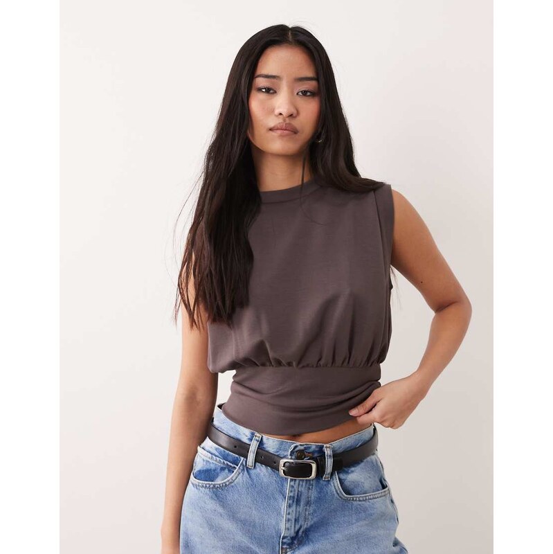 ASOS DESIGN sleeveless modal draped cinched crop top in brown